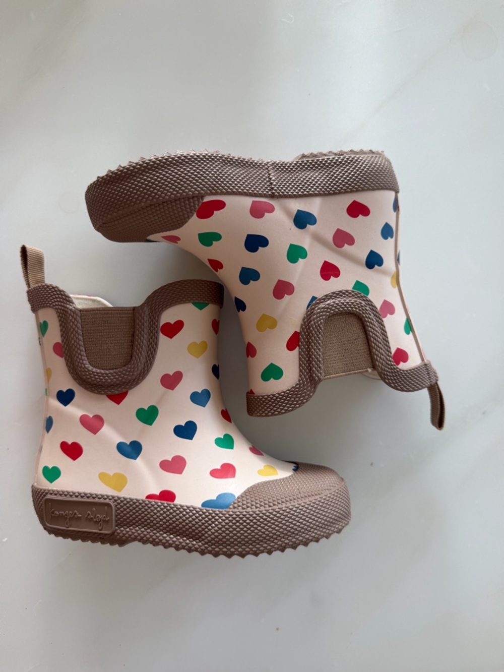 Konges Slojd Kids Heart Print Rain Boots - Pink with Multicolor Hearts EU23